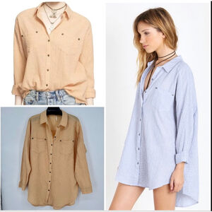 Free People Love Her Madly Oversized Button Shirt M Canteloupe Beach Cover Up